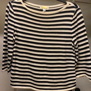 Black and white striped Saint John Sweater with draw string sides